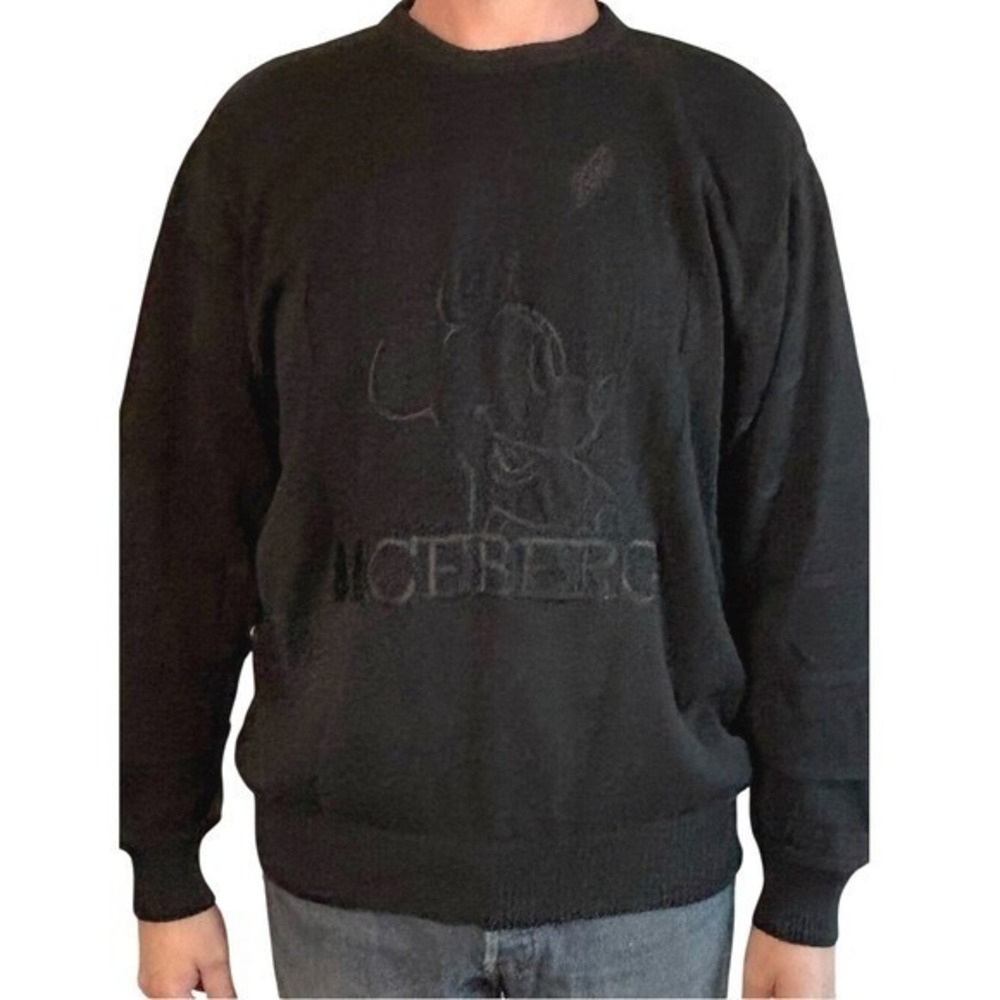 Iceberg Mickey Mouse Black Crewneck Sweater Italy Cotton Designer‎ L